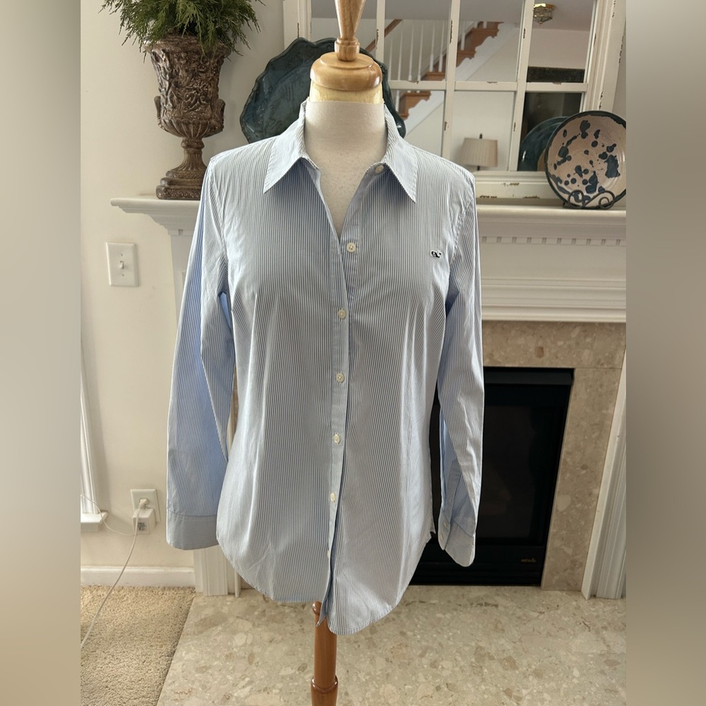 Vineyard Vines Crisp Cotton Light Blue Striped Button-Up Shirt